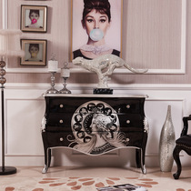 Black modern minimalist neoclassical designer furniture entry light luxury ornaments cabinet solid wood foyer entrance decorative cabinet