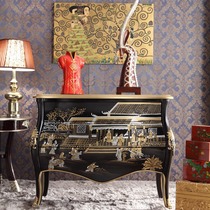 Modern new Chinese style villa model room sales office black gold painted living room entry solid wood entrance hall decorative cabinet