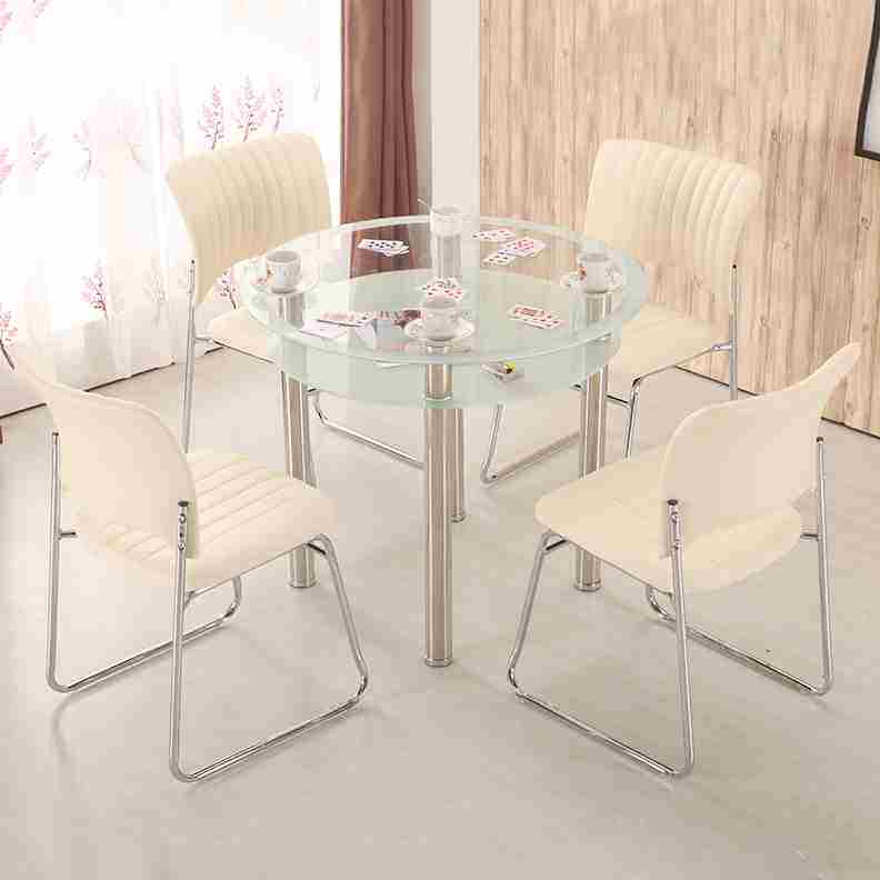 Dining table and chair combination modern minimalist small apartment double-deck dining table glass round table household round negotiation table