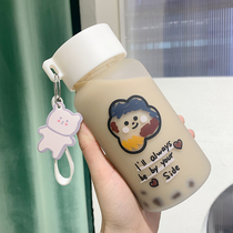 Water glass womens glass cups anti-burn hand portable cute girls high face value minimalist frescoes 2020 new nemesis red