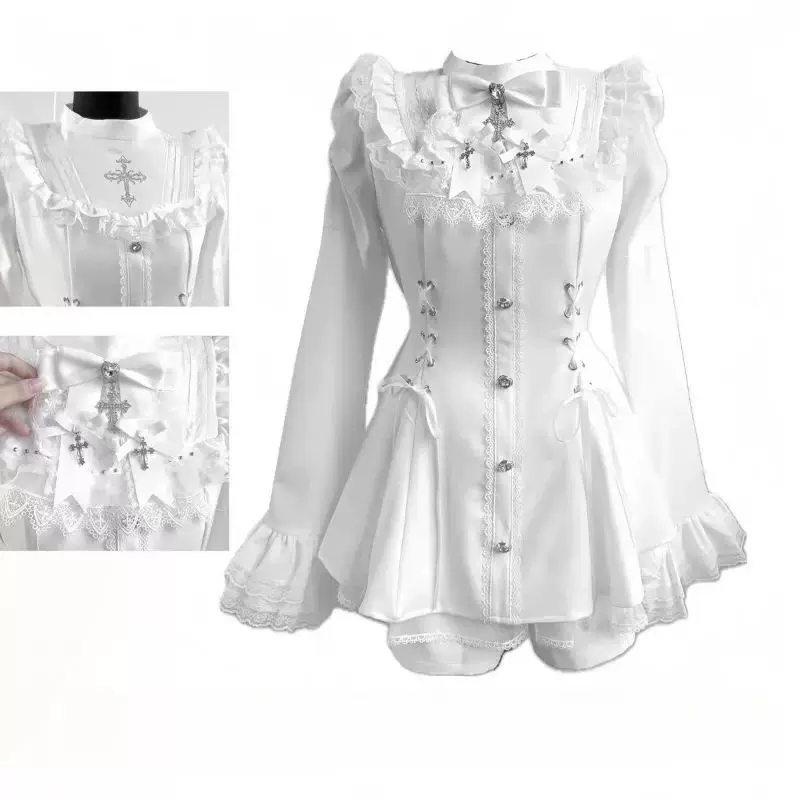 Костюм gothic lolita для женщин, Harajuku Y2K с бантом и кружевом, короткая юбка