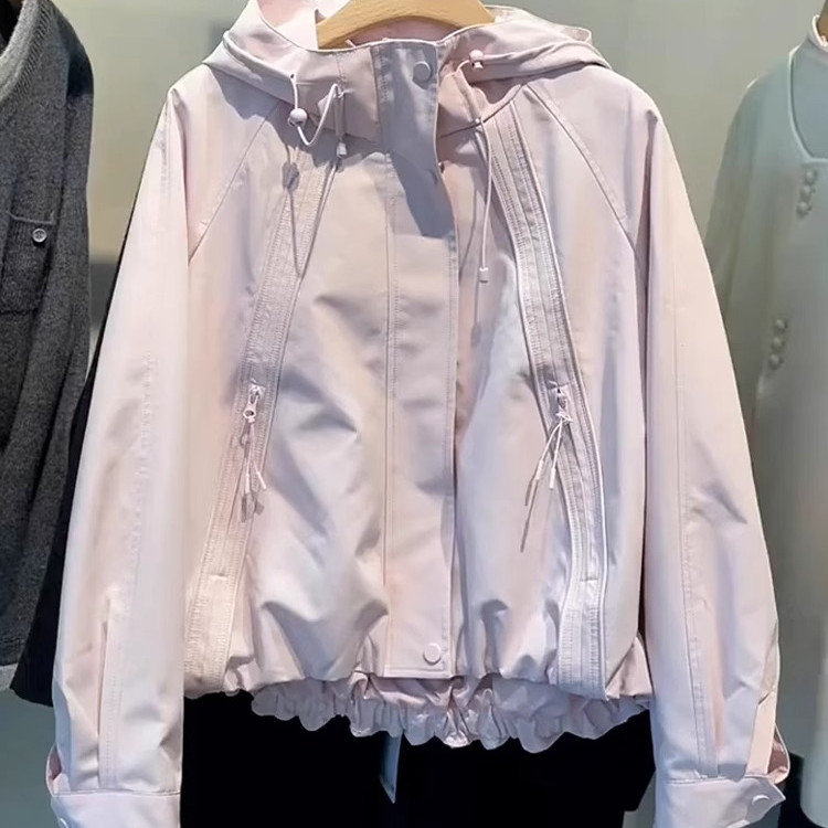 Autumn Women's Clothing 2025 New Style Super Popular Unique and Super Pretty Pink Hooded Windbreaker Jacket for Women
