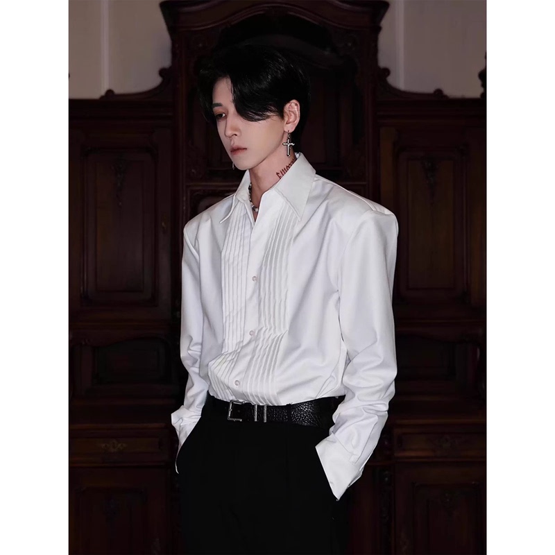 French-Style Design Pleated Shirt for Men, 2025 New Spring and Autumn High-End Casual Top Jacket for Men