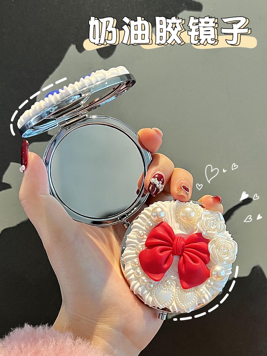 Cream glue diy small mirror cartoon folding makeup mirror portable mirror portable student ins material bag handmade