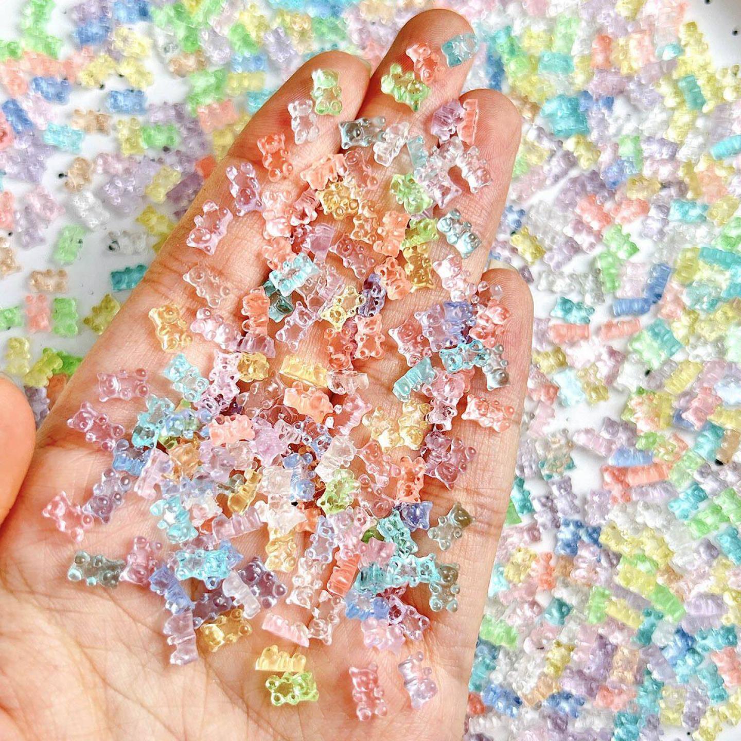 网红迷你水晶小熊美甲饰品树脂可爱冰透小熊ins穿戴甲配饰材料包
