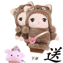 Gloves Winter schoolgirl warm and cute Korean version hanging neck plush thickened and velvety full bag new even finger gloves