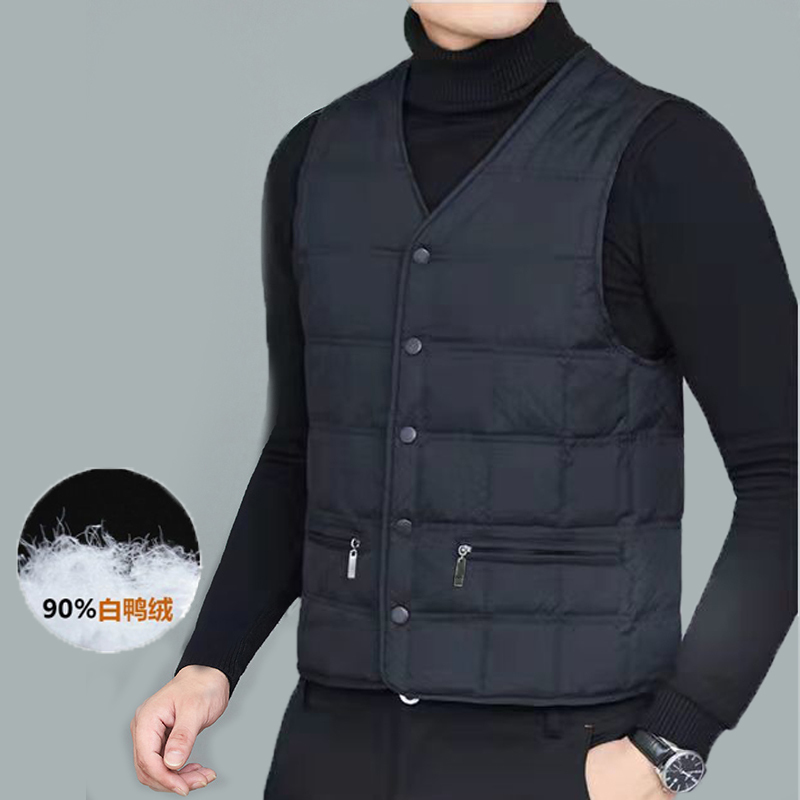 Men's down Vest, New Autumn and Winter Slim-Fit Inner Wear, Business Warm Vest, Middle-Aged and Elderly Sleeveless Jacket, Dad's Clothing