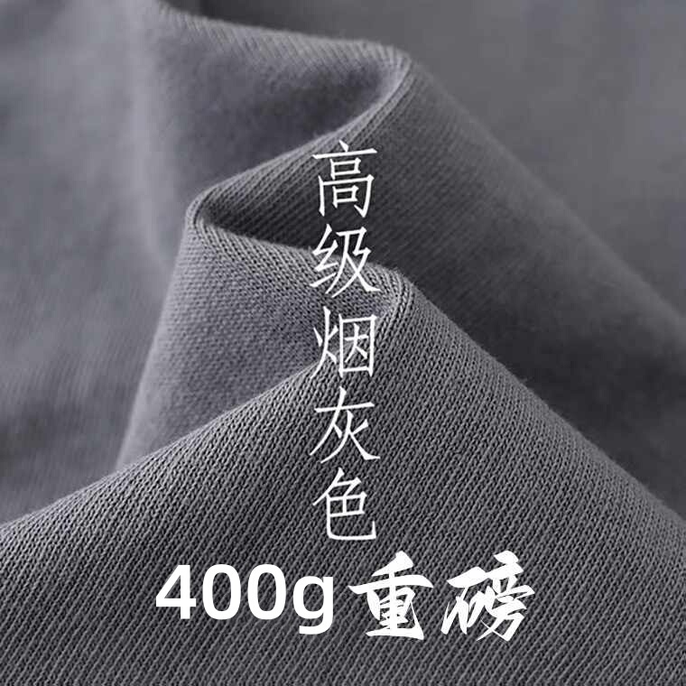 400g Smoky Gray Heavyweight Pure Cotton Crew Neck Short-Sleeve T-Shirt Cement Gray American Casual Style Solid Color Loose Fit Summer Tee