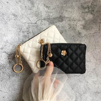 Women's short camellia zipper id key bag