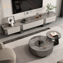 Fancy light and luxurious stainless steel large small round tea table group modern minimalist rock plate TV cabinet Living room Home 2023 new