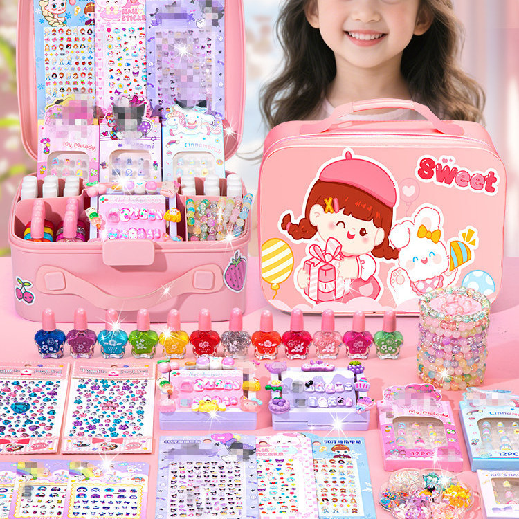 Children's DIY Nail Art Toy Set 9-Piece Complete Set for Girls Cartoon Princess Stickers Nail Polish Birthday Gift Wearable Nails