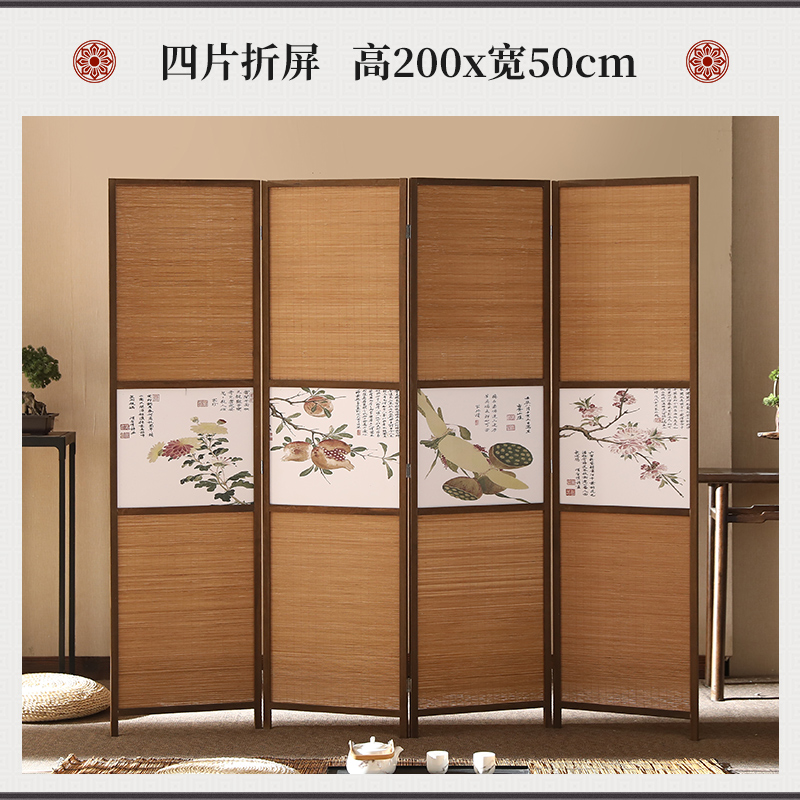 Màn hình phong cách Trung Quốc mới phân vùng cửa gấp để làm hiên cũ phòng khách trong nhà hàng rào gỗ rắn tre di động màn hình gấp đơn giản 