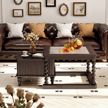 American light luxury retro solid wood coffee table TV cabinet combination living room French glass tea table small apartment home tea table