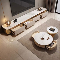 Light Extravagant Rock Plate TV Cabinet Tea Table Combination Modern Minimalist Style Living Room Small Family Type Superior Sensory TV Enclosure 1