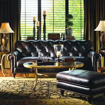 American retro leather sofa European style buckle living room double or triple hotel club model room sofa in stock