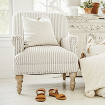 French retro striped single sofa chair American country living room balcony high back chair bedroom study reading chair