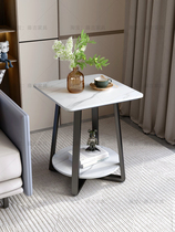 Slate side table movable coffee table living room corner table sofa side cabinet table round table double-layer storage rack minimalist