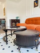 American vintage round solid wood tea several combination living room household small household tea table simple modern