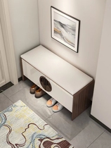 Home entrance shoe changing stool home door soft package sit-down solid wood walnut color entry long shoe stool storage shoe rack