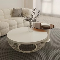 Cream style slate coffee table living room household small apartment modern light luxury Internet celebrity combination glass side table round table