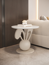 Creative cream style sofa side table rabbit small round table light luxury slate Internet celebrity corner table living room balcony bedroom tea table