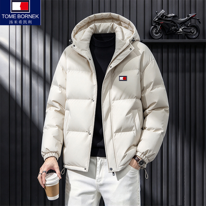 Tommy Hilfiger Winter down Cotton Jacket Unisex Hooded Cotton Coat Thick Warm Puffer Jacket Loose Fit Outerwear