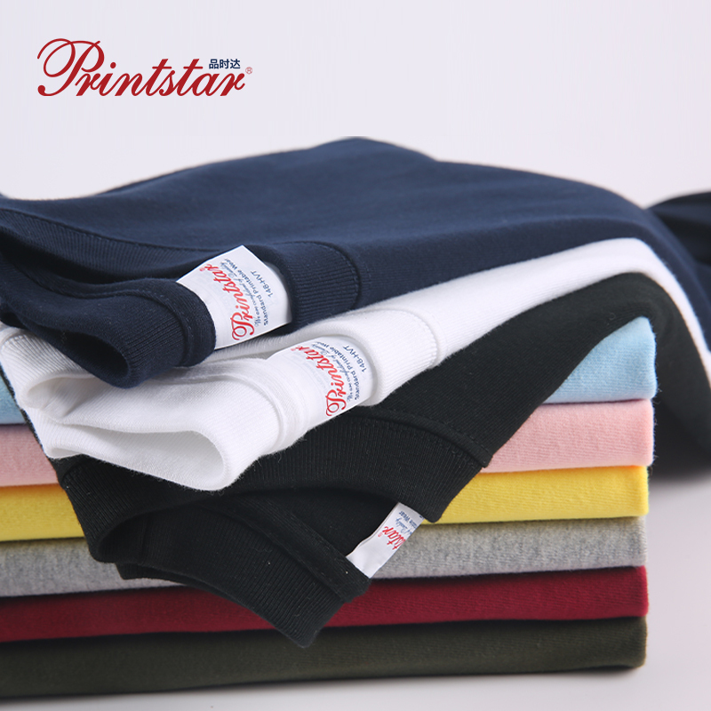 Printstar 250g Heavyweight Japanese-Style Solid Color Short-Sleeve Regular Shoulder T-Shirt Summer Pure Cotton Versatile Unisex Clothing