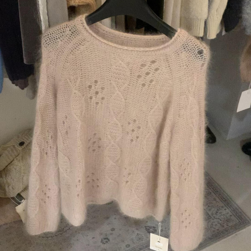 Highly Recommended! Milk Tea Color Mohair Hollow-Out Round-Neck Sweater for Women, Autumn Lazy Style Versatile Soft Knitwear Highly Recommended! Milk Tea Color Mohair Hollow-Out Round-Neck Sweater for Women, Autumn Lazy Style Versatile Soft Knitwear