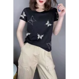 Элитная шелковая приятная телу летняя футболка для отдыха, европейский стиль