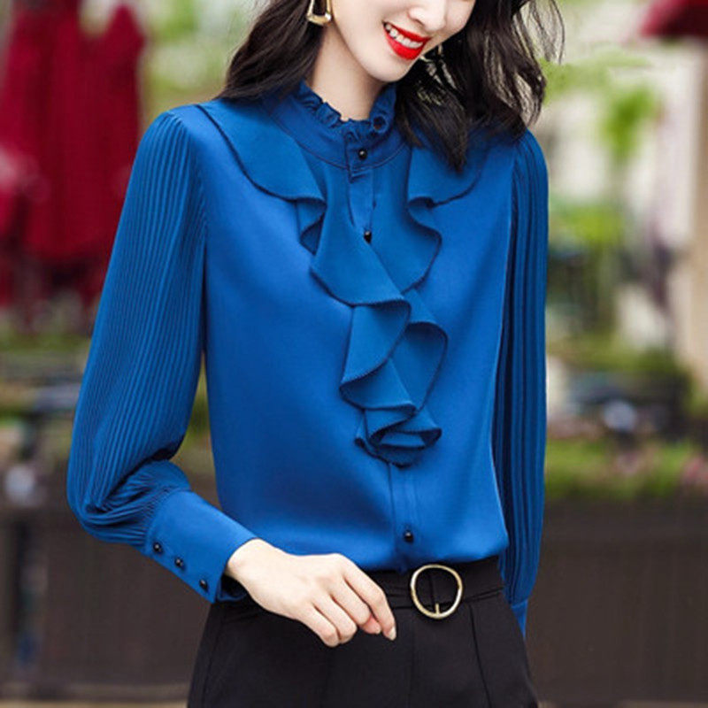 2021 spring new silk mulberry silk shirt women's long-sleeved spring and autumn fashion foreign style white shirt top
