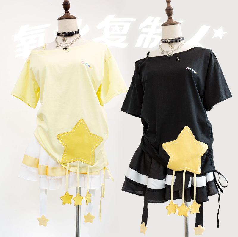 [Remaining Stock] Oxyer Original Star T-Shirt Summer Pure Cotton Loose Design Sweet and Cool Short Skirt Star Leg Warmers