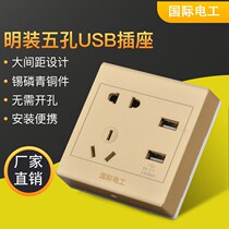 Bull International Electrotechnical Home Socket Wall Open Champagne Gold Ivory White Five-hole Dual USB Power Socket
