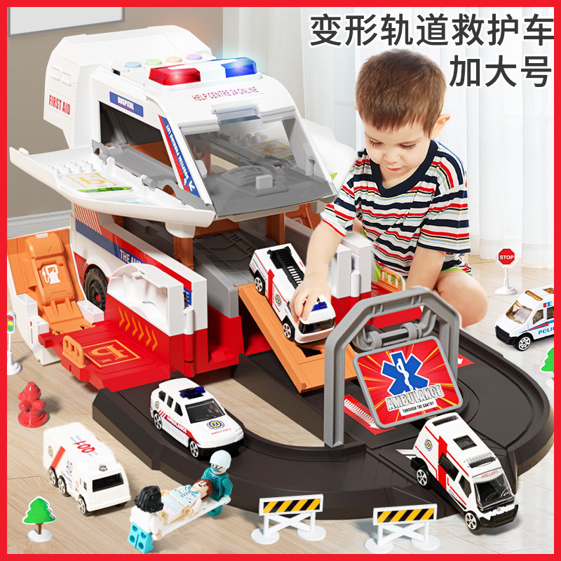 Super Size Deformation Rescue Ambulance Children Toy Boy Puzzle Alloy Small Car Suit 5-6 Year Old 3 Babies