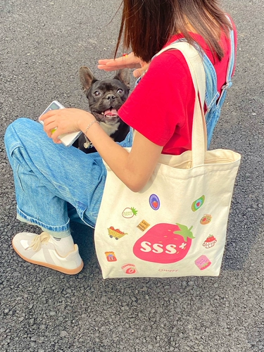 Шоппер, большая клубника, оригинальная сумка на одно плечо с молнией, тканевый мешок