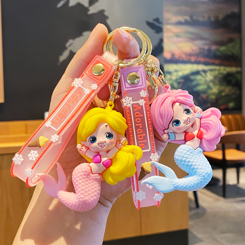 Cartoon Mermaid Keychain for Women, Cute Cartoon School Bag Pendant, High-End Car Keychain, Small Gift for Couples