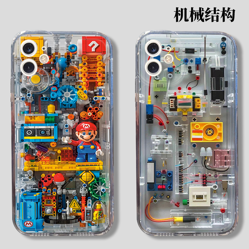 Mechanical Internal Structure Mobile Phone Case Apple 15 Lego iPhone 14 Building Blocks 13Promax Mario 12 Device 11 Stereo Sense 8Plus Structure X Creative Xr Circuit Version XS Suitable for Ip7
