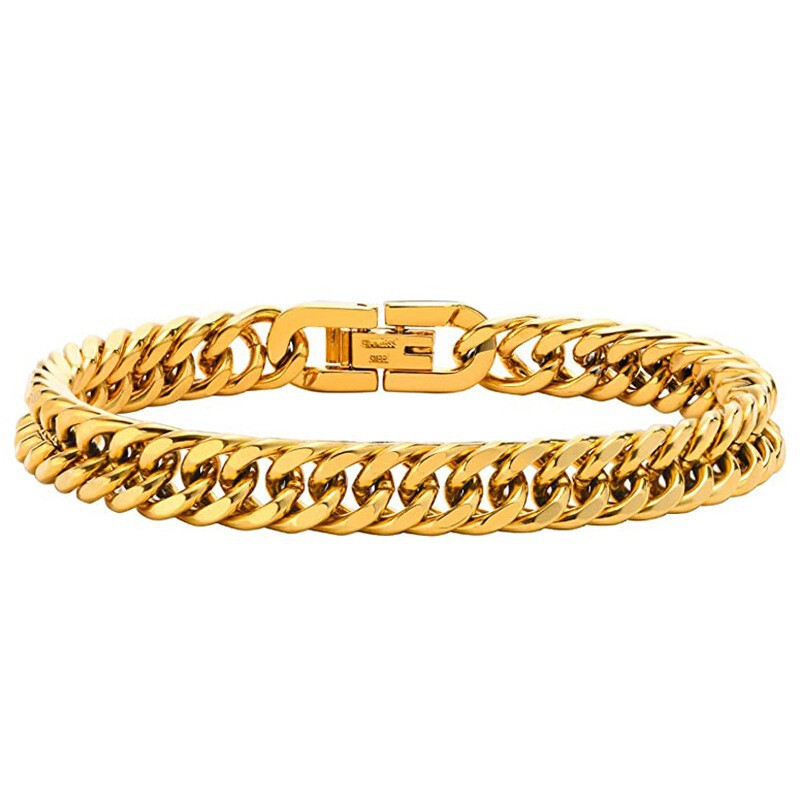 Cross-Border Hot-Selling Stainless Steel Encrypted Four-Sided Polished Double-Woven Bracelet European and American Hip-Hop Titanium Steel Versatile Simple Cuban Bracelet Cross-Border Hot-Selling Stainless Steel Encrypted Four-Sided Polished Double-Woven Bracelet European and American Hip-Hop Titanium Steel Versatile Simple Cuban Bracelet