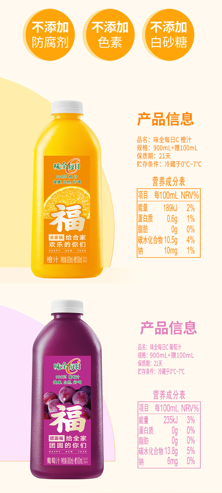 【Twins同款】味全每日C橙汁葡萄汁900ml×2