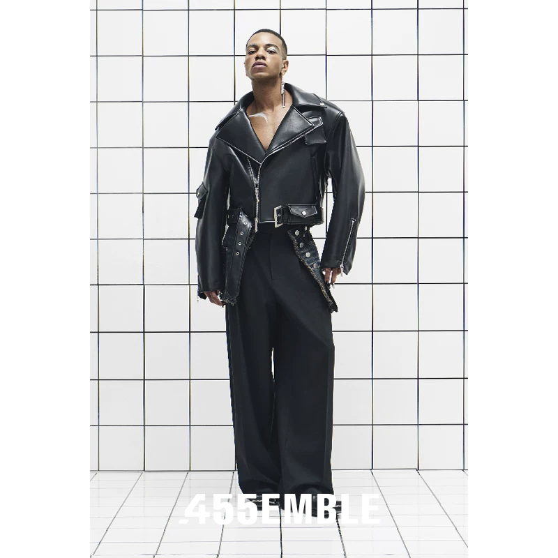 Кожаная куртка мотоциклетного стиля 455EMBLE с застежкой-м zipper на спине, куртка из imitation leather, короткая модная мотоциклетная куртка для мужчин и женщин