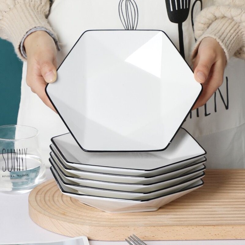 Thickened Hexagonal Diamond Ceramic Platter Nordic Diamond-Shaped Plate Household Fruit Plate High Aesthetic Dish Plate Thickened Hexagonal Diamond Ceramic Platter Nordic Diamond-Shaped Plate Household Fruit Plate High Aesthetic Dish Plate