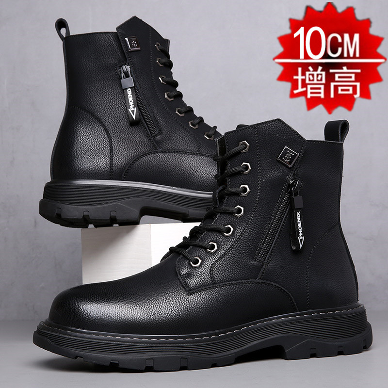 2022 autumn new velvet leather Martin boots heightening shoes men's inner heightening men's shoes 10cm high tube casual leather shoes