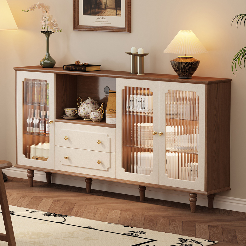 Cream-Colored Vintage Style 25cm Wall-Mounted Thin Cabinet 30cm Ultra-Narrow Sideboard Solid Wood Storage Tea Cabinet Kitchen Cabinet