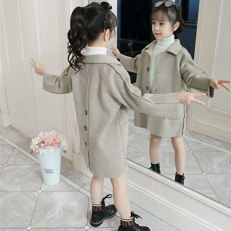 Children's woolen jacket 2021 autumn clothing new CUHK children's single row Buttons Foreign Pie Girl's Autumn Child Coats