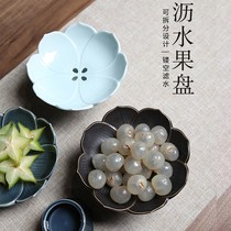 Japanese-style high-footed dim sum fruit plate can drain lotus high-footed dish Chinese-style Zen for Buddha home ceramic refreshment plate