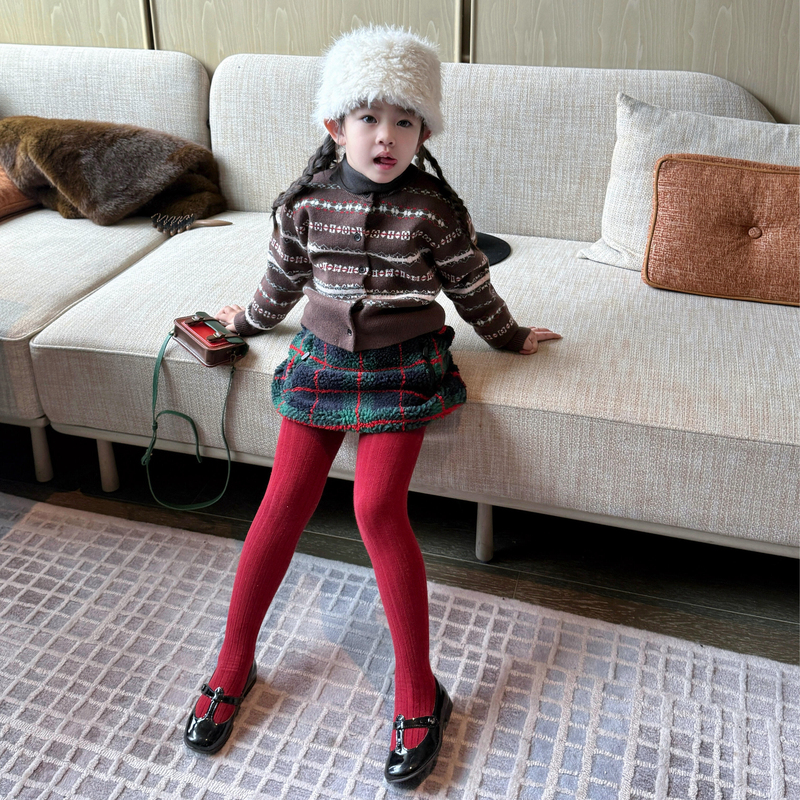 Korean 2025 Autumn and Winter New Girls' Red One-Piece Tights New Year Red Designer Style Fashionable and Stylish Style