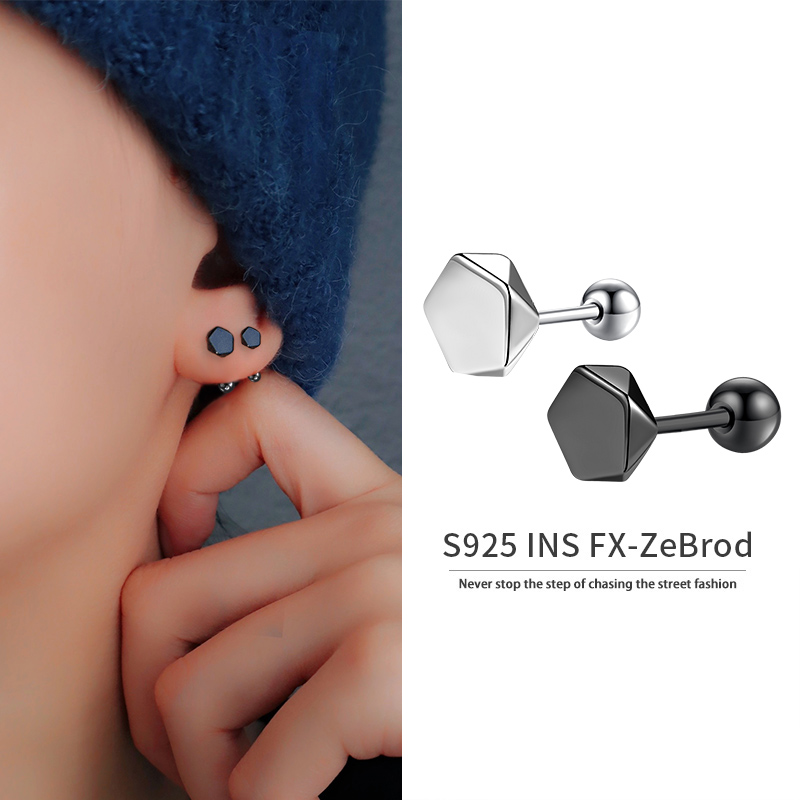 Pure silver earnails male in 2022 new tide only ear tide female male spiral tide button earrings male