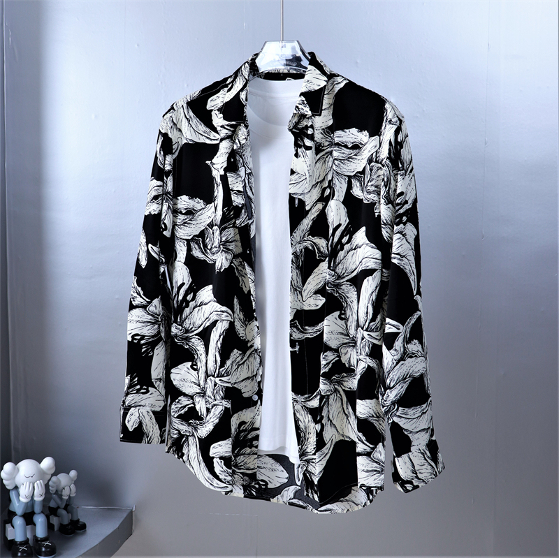 Plus Size, Fashionable, Cool and Stylish, No-Iron Ice Silk Long-Sleeved Shirt with Large Floral Pattern, Worn as Outerwear, Sun Protection, Celebrity Style
