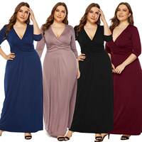 Autumn Long Dresses Big Size Women Deep V Sexy Party Dress