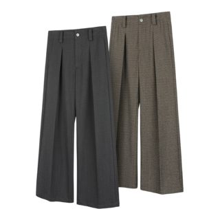 DESERTO 羊毛混纺条纹千鸟格A字分褶休闲阔腿垂感宽松西裤长裤男