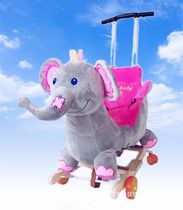 Childrens wooden carriage rocking horse dual-purpose plush rocking chair baby one-year-old gift toy with music pull rod rocking car